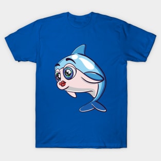 Kawaii Dolphin Nancy with Galaxy Sparkling Eyes T-Shirt